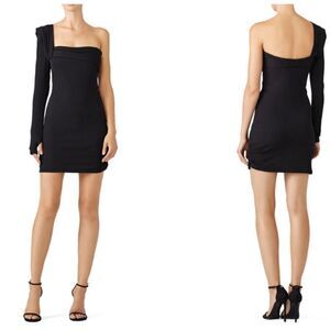 Baja East Drastic Shoulder Mini Dress Ribbed Spandex Stretch Sexy Bodycon Size 8